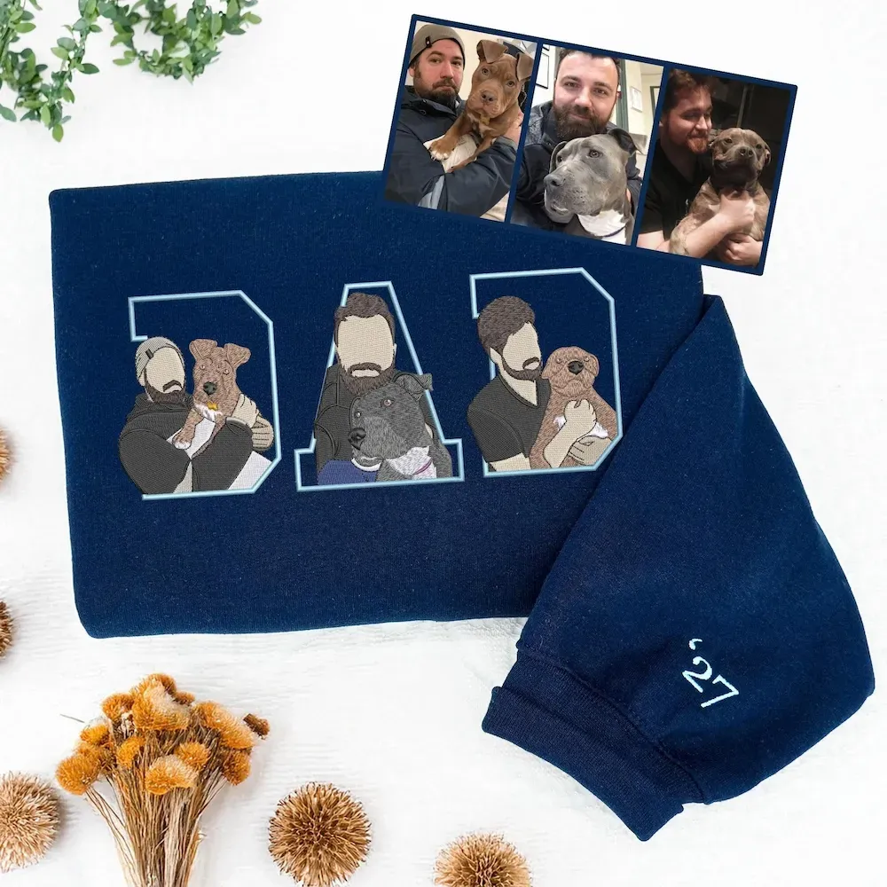 Custom Embroidered Dog Dad/Mom Sweatshirt with Picture - Dad/Mom Portrait Sweatshirt - Personalized Sweatshirt with Pet Photo 