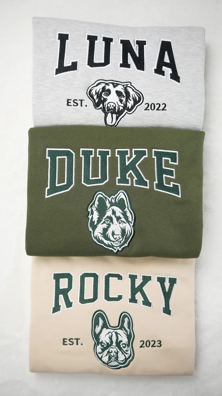Personalized Embroidered Pet Sweatshirt with Portrait From Photo and Name, Gifts For Pet Owners