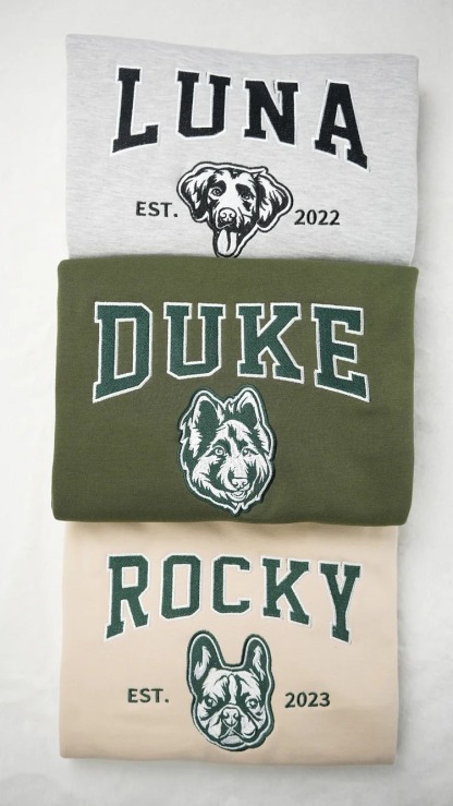 Personalized Embroidered Pet Sweatshirt with Portrait From Photo and Name, Gifts For Pet Owners