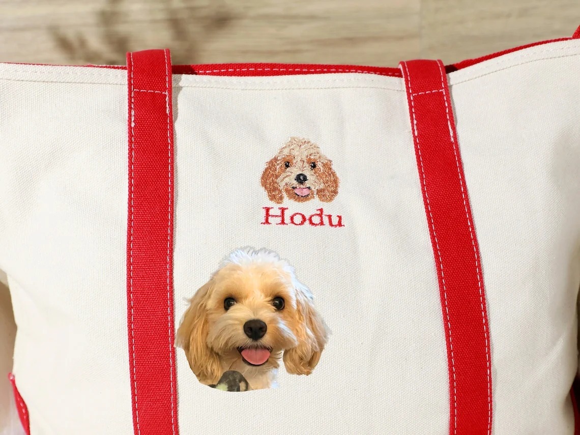 Personalized Dog Tote Bag with Custom Embroidered Photo - Unique Dog Mom Gift Idea