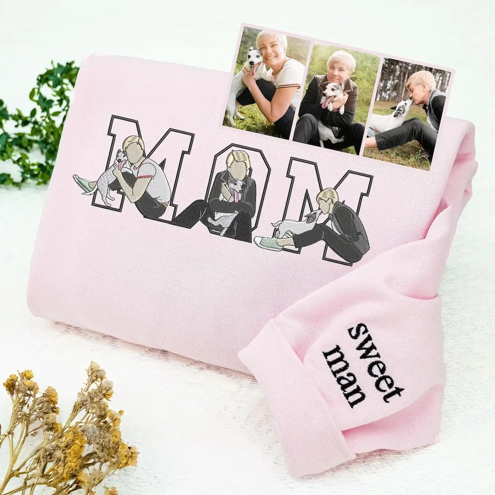 Custom Embroidered Dog Dad/Mom Sweatshirt with Picture - Dad/Mom Portrait Sweatshirt - Personalized Sweatshirt with Pet Photo 