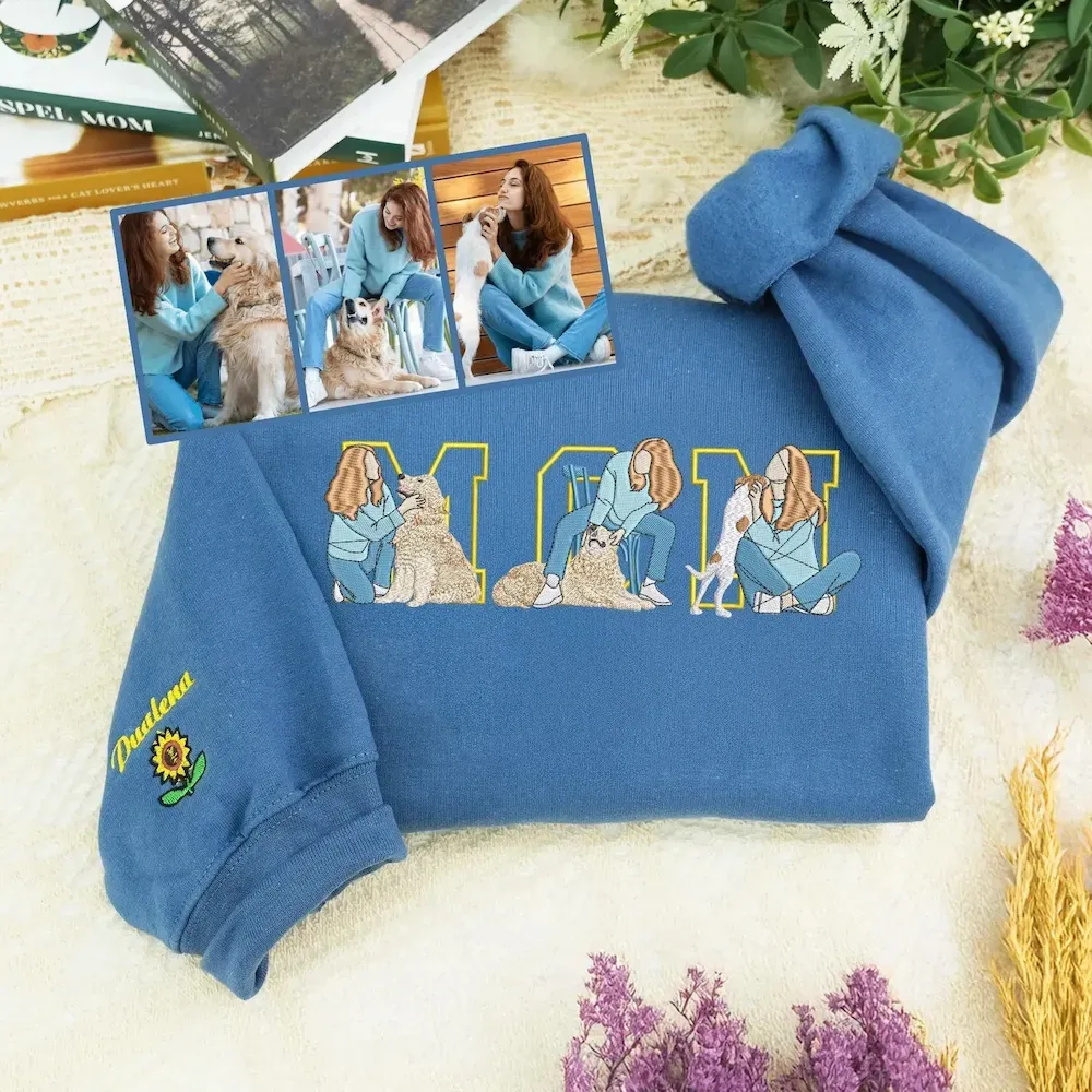Custom Embroidered Dog Dad/Mom Sweatshirt with Picture - Dad/Mom Portrait Sweatshirt - Personalized Sweatshirt with Pet Photo 