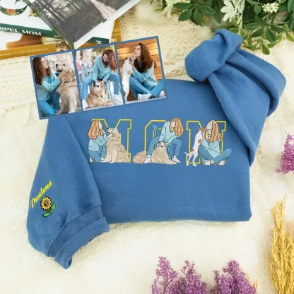 Custom Embroidered Dog Dad/Mom Sweatshirt with Picture - Dad/Mom Portrait Sweatshirt - Personalized Sweatshirt with Pet Photo 