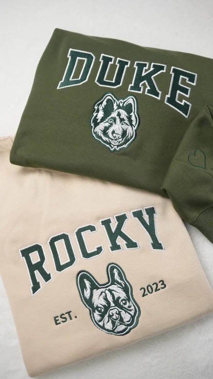 Personalized Embroidered Pet Sweatshirt with Portrait From Photo and Name, Gifts For Pet Owners