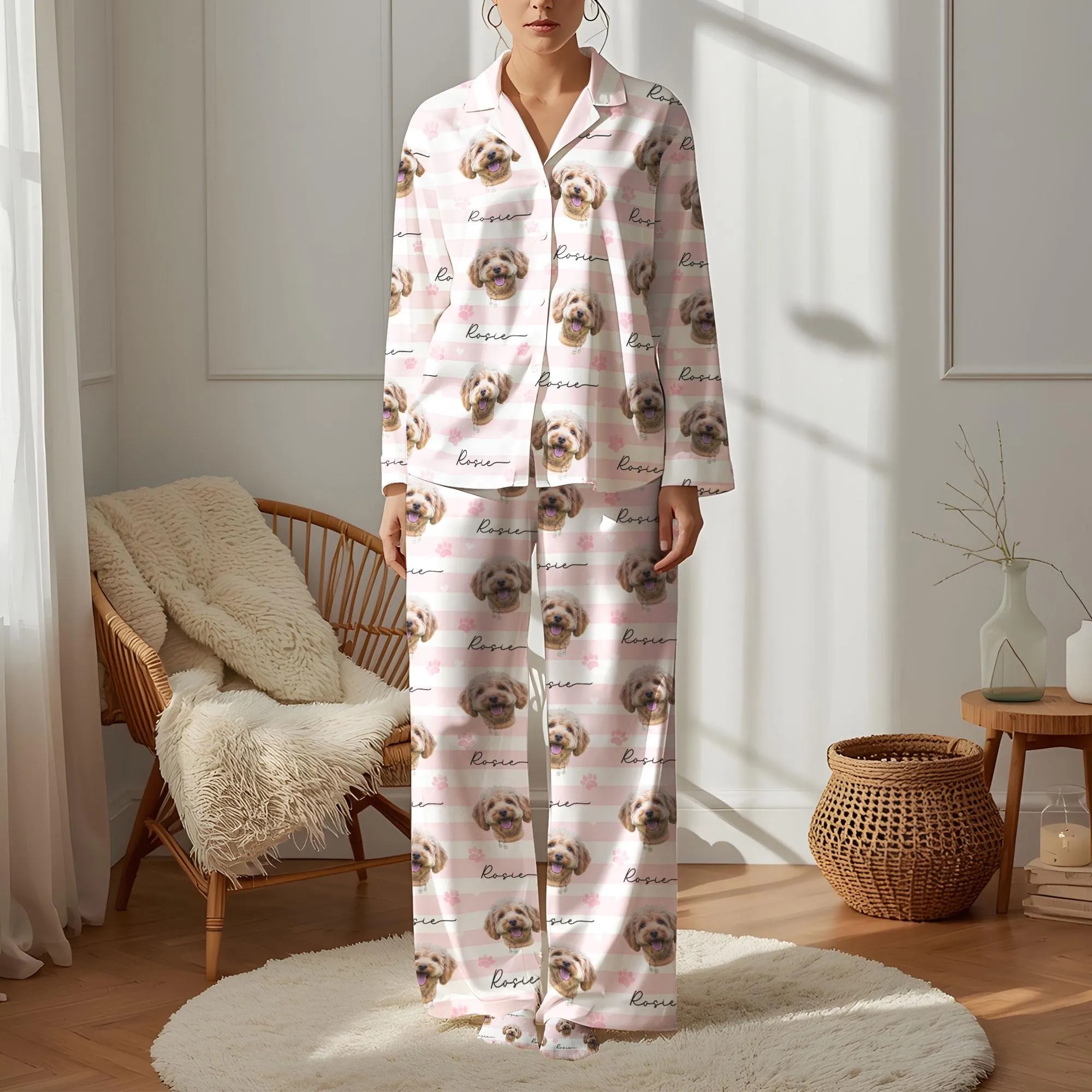 Custom Pet Photo Pajamas, Personalized Pet Sleepwear, Cute Pet Lover Gift, Custom Pajama Pants Set