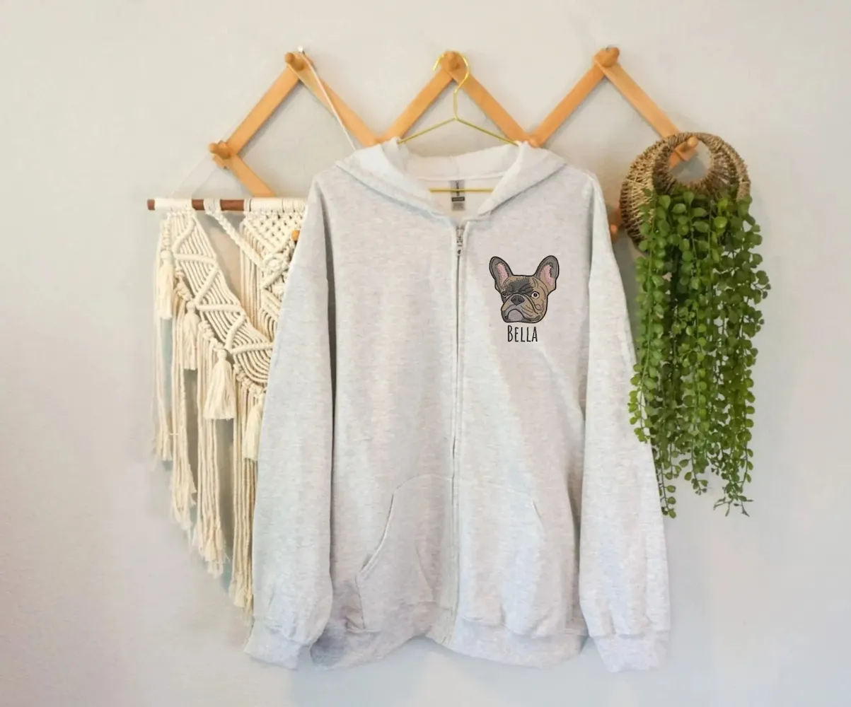 Custom Embroidered Pet Portrait Hoodie Zip-Up Hoodie