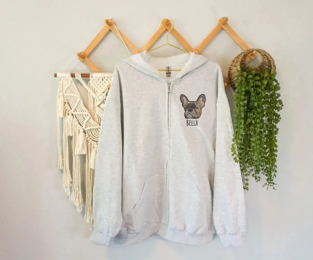 Custom Embroidered Pet Portrait Hoodie Zip-Up Hoodie