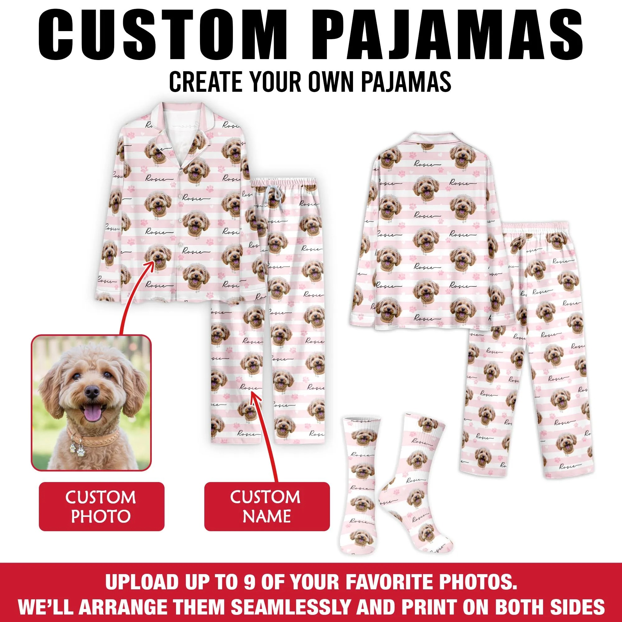 Custom Pet Photo Pajamas, Personalized Pet Sleepwear, Cute Pet Lover Gift, Custom Pajama Pants Set