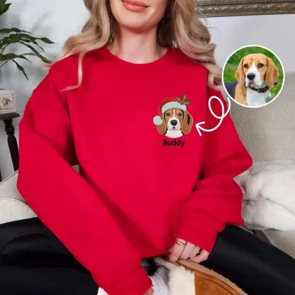 Custom Christmas Pet Portrait Embroidered Sweatshirt