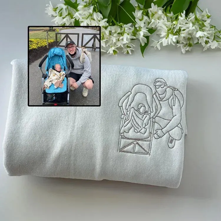 Custom embroidered photo portrait sweatshirt gift for dad, father's day