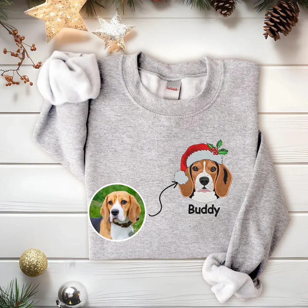 Custom Christmas Pet Portrait Embroidered Sweatshirt