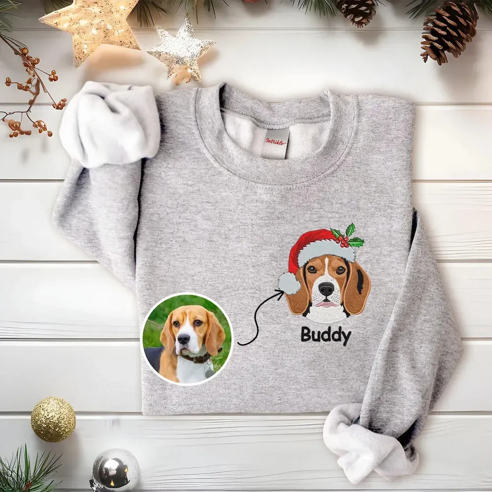 Custom Christmas Pet Portrait Embroidered Sweatshirt