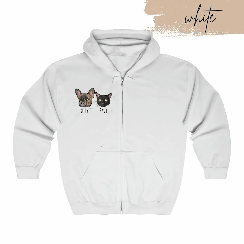 Custom Embroidered Pet Portrait Hoodie Zip-Up Hoodie