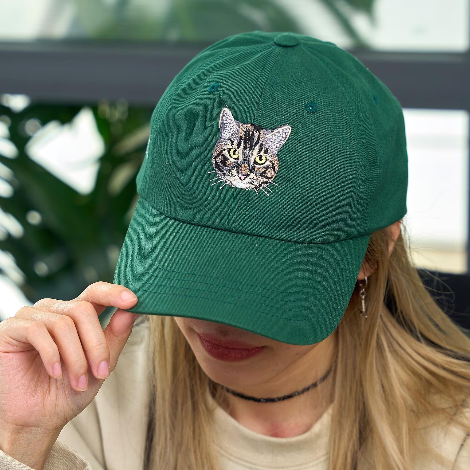 Embroidered Cat Hat with Photo - Cat Mom Portrait Hat - Pet Lover Gift