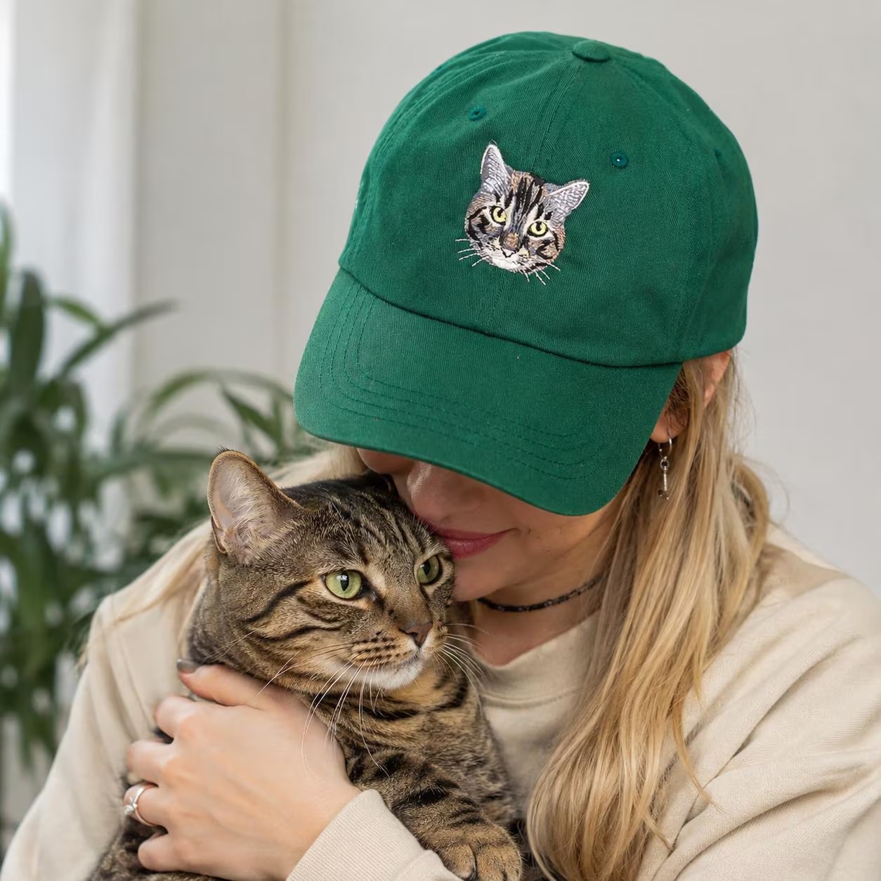 Embroidered Cat Hat with Photo - Cat Mom Portrait Hat - Pet Lover Gift