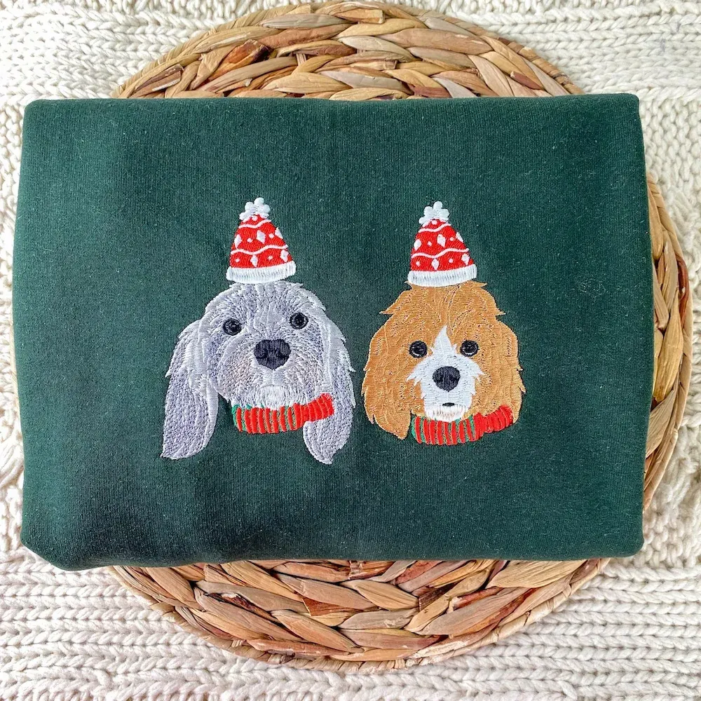 Custom Pet Photo Christmas Decorations Full-Color Embroidery Sweatshirt, Hoodie, T-Shirt