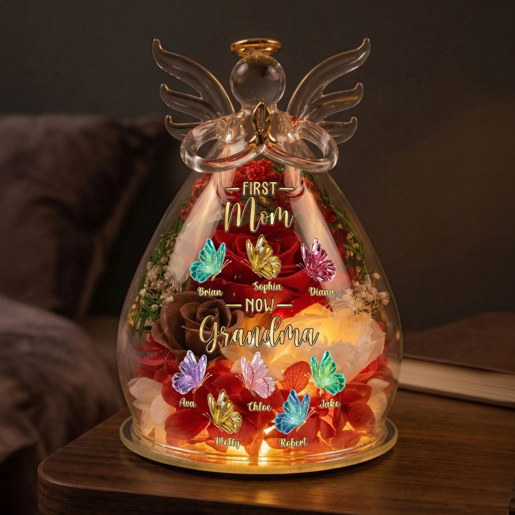 First Mom Now Grandma Personalized Flower In Angel Figurines-Mother's Day Gift
