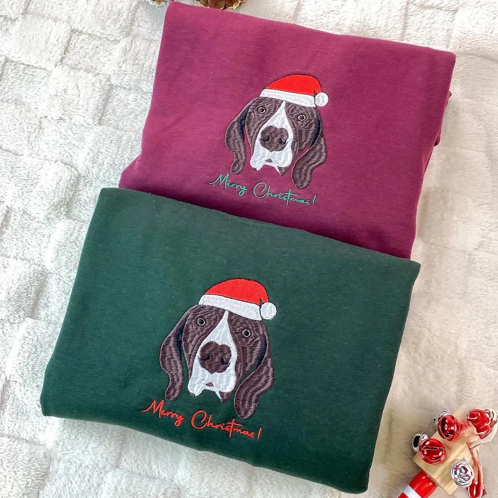 Custom Pet Photo Christmas Decorations Full-Color Embroidery Sweatshirt, Hoodie, T-Shirt