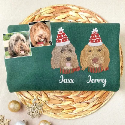 Custom Pet Photo Christmas Decorations Full-Color Embroidery Sweatshirt, Hoodie, T-Shirt