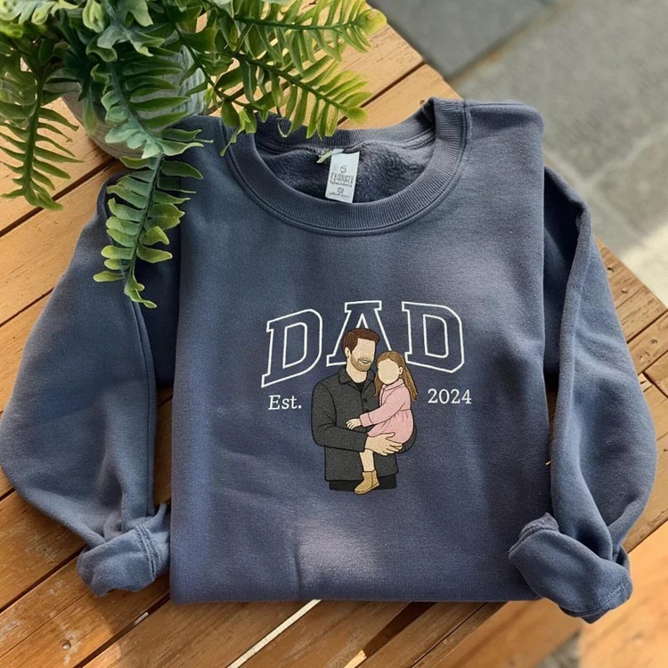 Custom Portrait Embroidered Dad Sweatshirt with Photo,Gift for Dad from Mom
