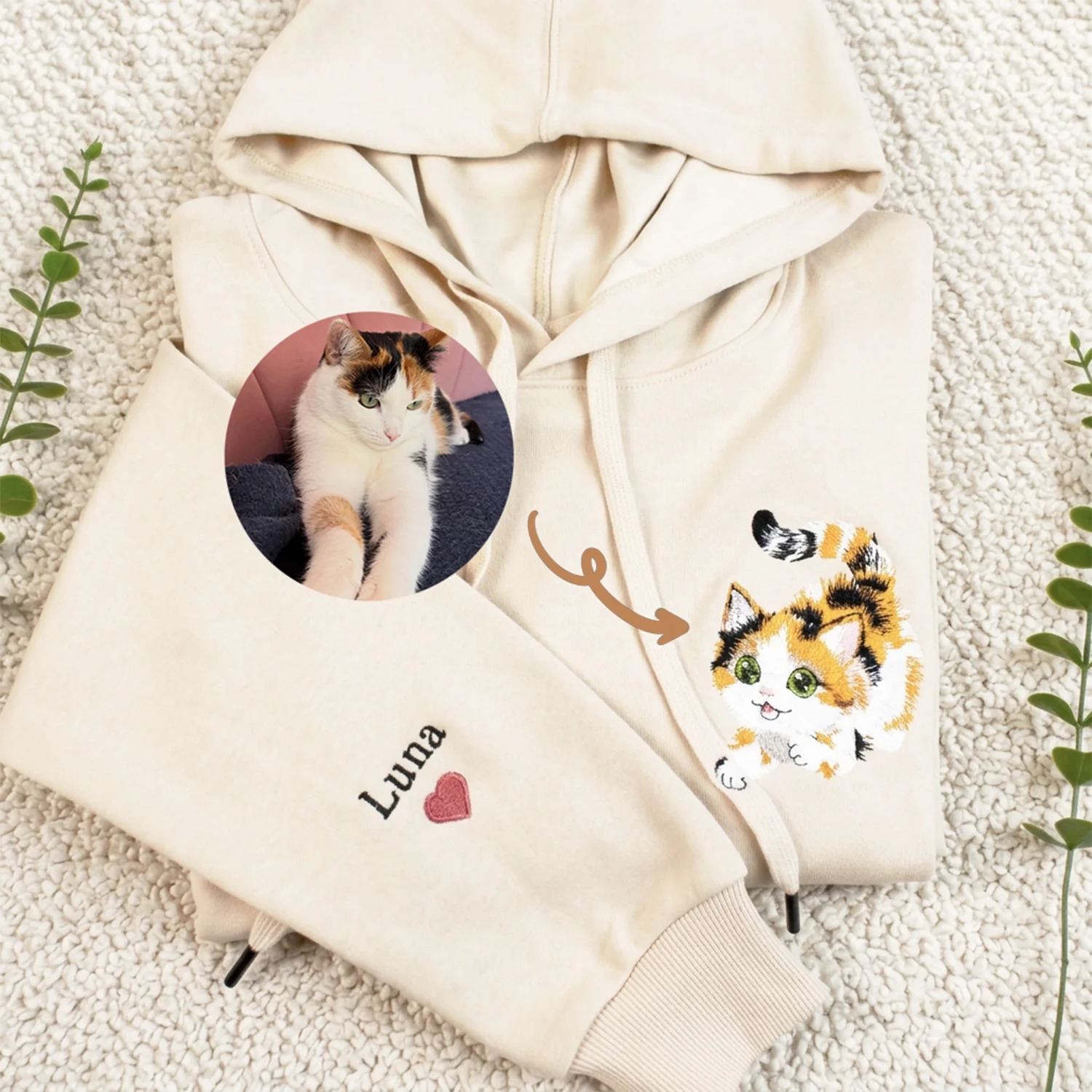 Personalized Pet Biting Drawstring Hoodie – Custom Cat Dog Embroidered Sweatshirt