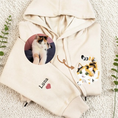Personalized Pet Biting Drawstring Hoodie – Custom Cat Dog Embroidered Sweatshirt