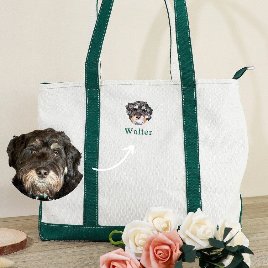 Personalized Dog Tote Bag with Custom Embroidered Photo - Unique Dog Mom Gift Idea