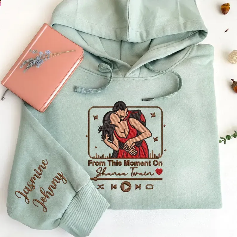 Forlovever Custom Couple Embroidered Love Song from Photo Hoodie, Couple Christmas Gift