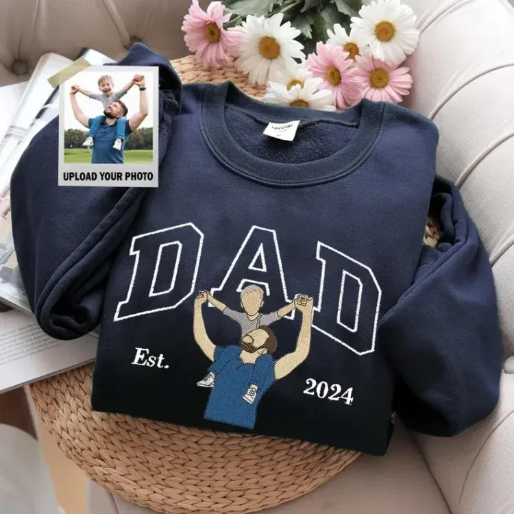 Custom Portrait Embroidered Dad Sweatshirt with Photo,Gift for Dad from Mom