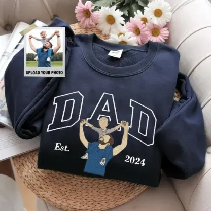 Custom Portrait Embroidered Dad Sweatshirt with Photo,Gift for Dad from Mom