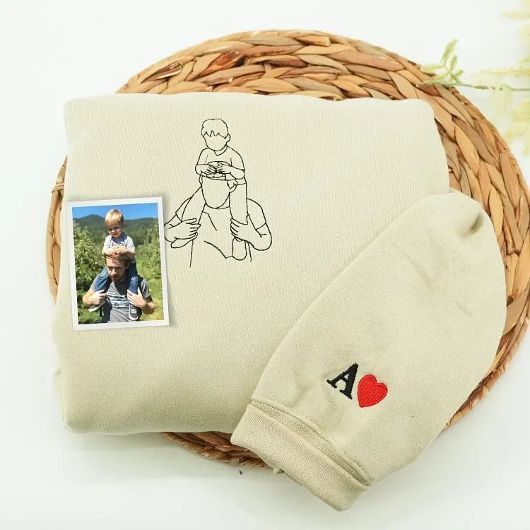 Custom embroidered photo portrait sweatshirt gift for dad, father's day