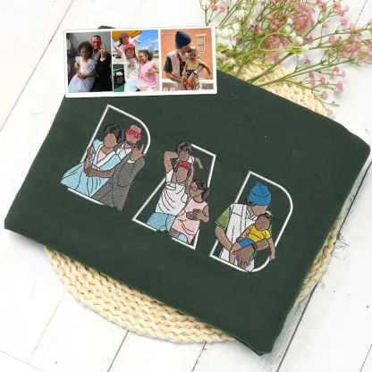 Custom Photo Letter Portrait Embroidery Sweatshirt/T-shirt, Gift For Dad/Mom/Family