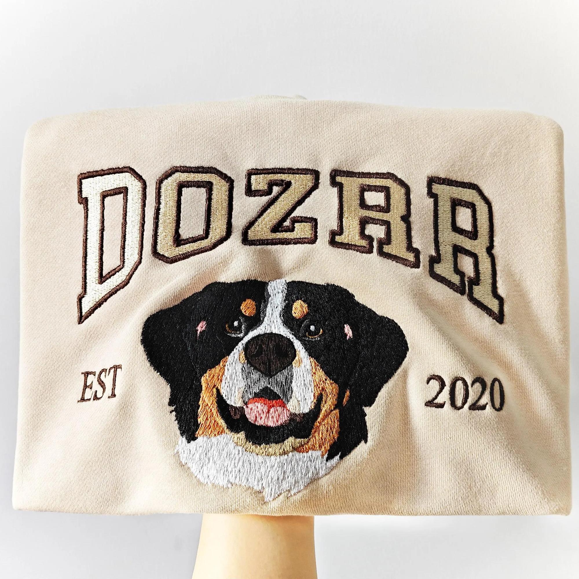 Pet Embroidered Sweatshirt, Embroidered Dog Hoodie, Custom Dog Face Embroidered Sweatshirt From Photo