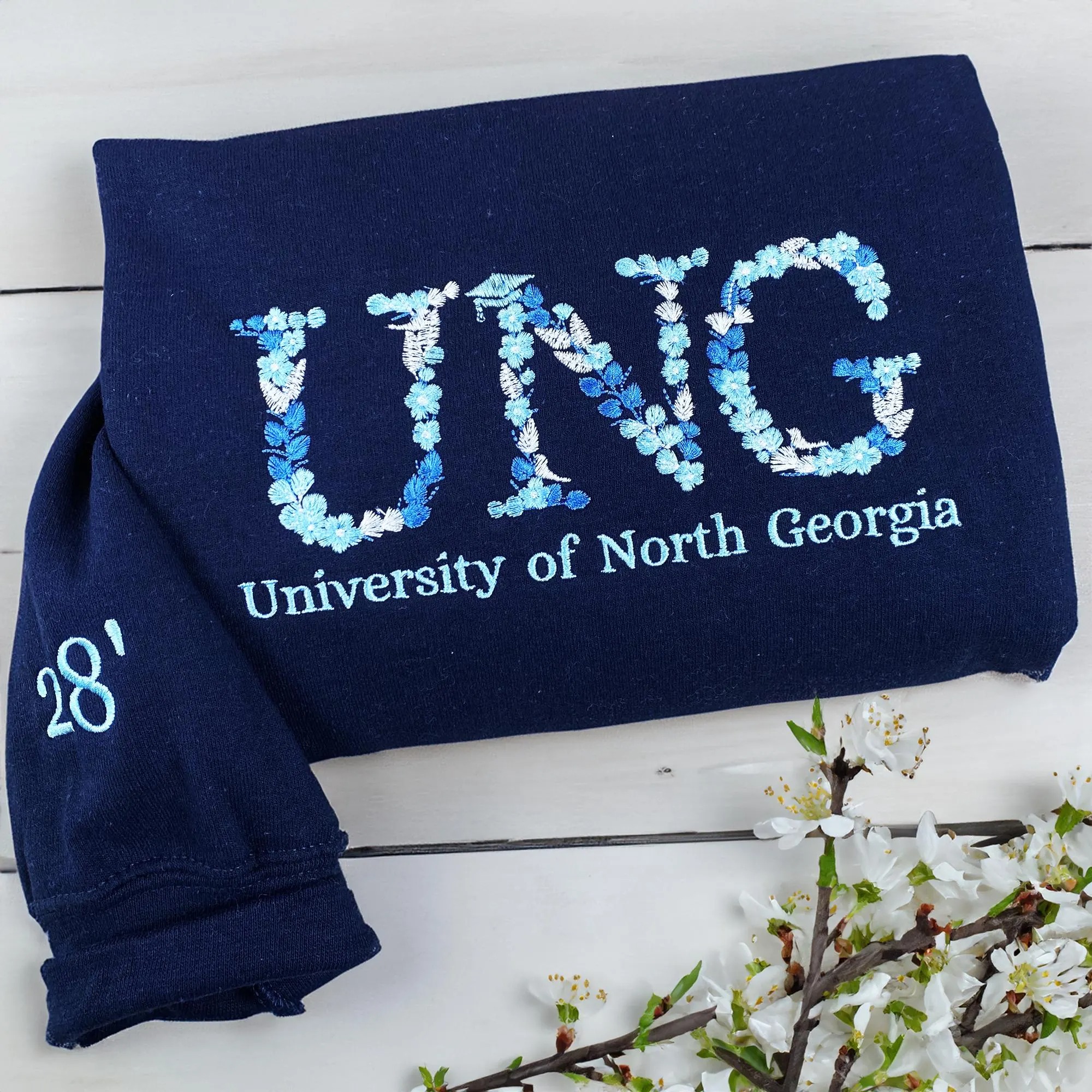 Custom College Floral Embroidered Sweatshirt, Floral Letter T-Shirt, Flower College Shirt, High School Shirt, Graduation Gift, Sorority-forlovever