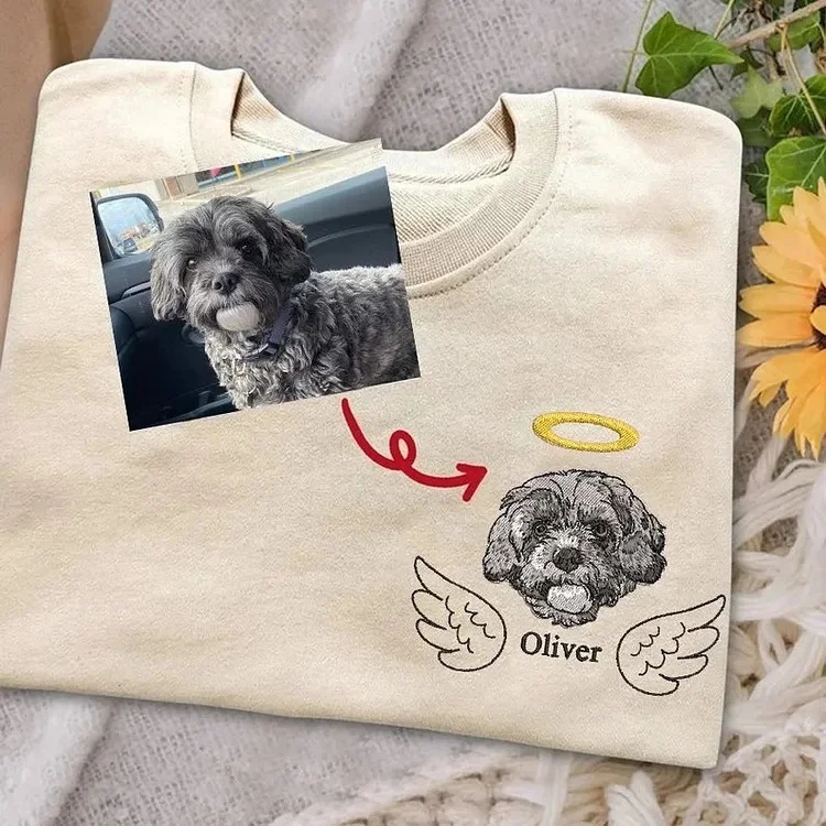Custom Angel Pets Solid Color Embroidered Sweatshirt, Hoodie, T-Shirt-forlovever