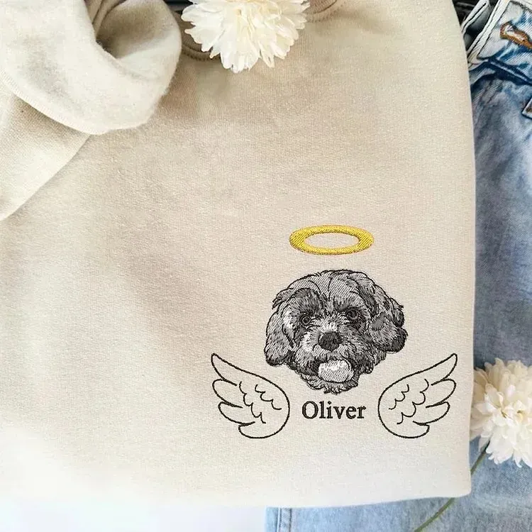 Custom Angel Pets Solid Color Embroidered Sweatshirt, Hoodie, T-Shirt-forlovever
