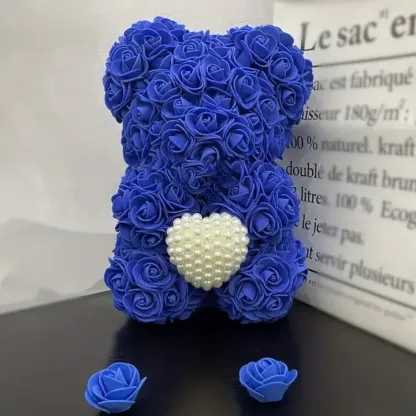 Rose Teddy Bear With Pearl (Handmade Rose, Preserved Forever)