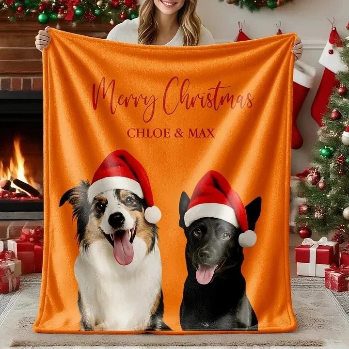 Custom Christmas Pet Portrait Blanket