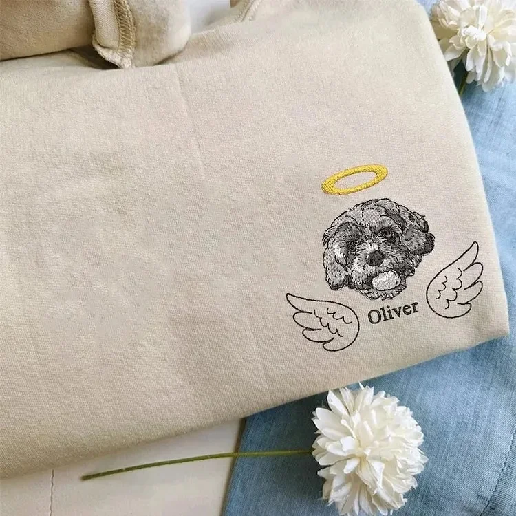 Custom Angel Pets Solid Color Embroidered Sweatshirt, Hoodie, T-Shirt-forlovever