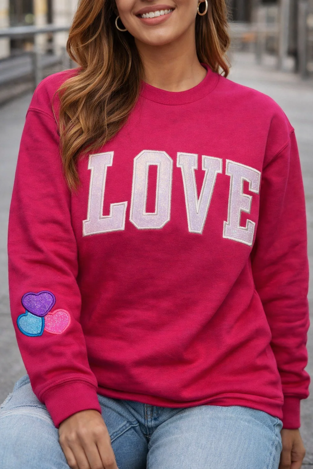 Customized LOVE Embroidered Sequined Appliqué Sweatshirt – Valentine's Day Gift
