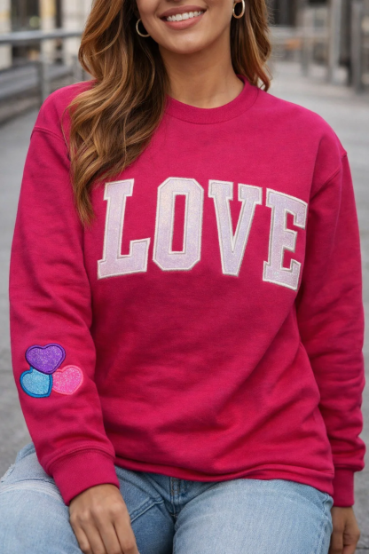 Customized LOVE Embroidered Sequined Appliqué Sweatshirt – Valentine's Day Gift