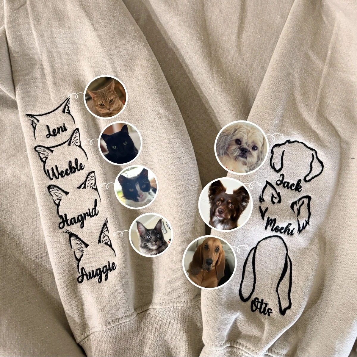 Custom Dog Ear Sweatshirt, Hoodie Embroidered Your Photo, Dog Name-forlovever
