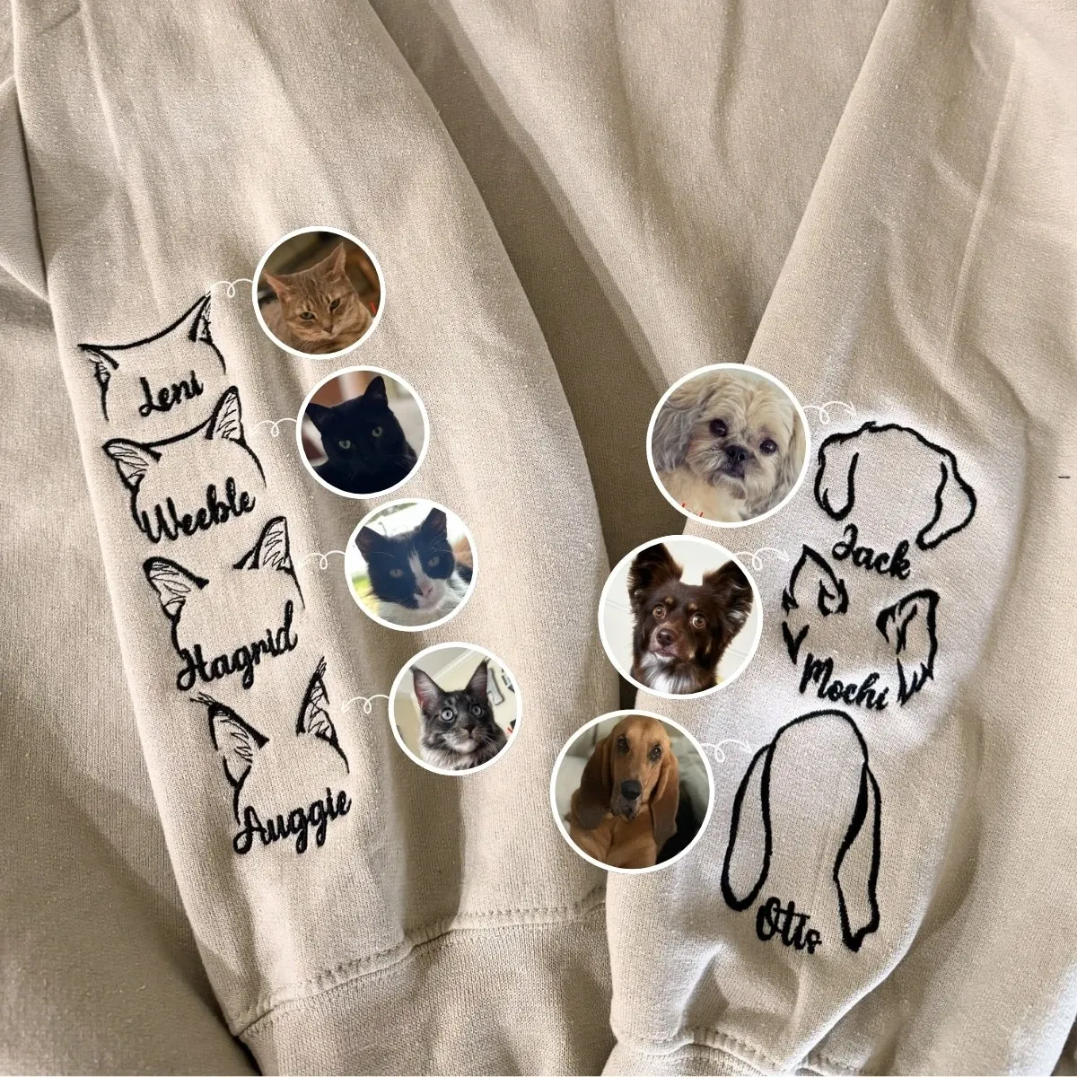 Custom Dog Ear Sweatshirt, Hoodie Embroidered Your Photo, Dog Name-forlovever