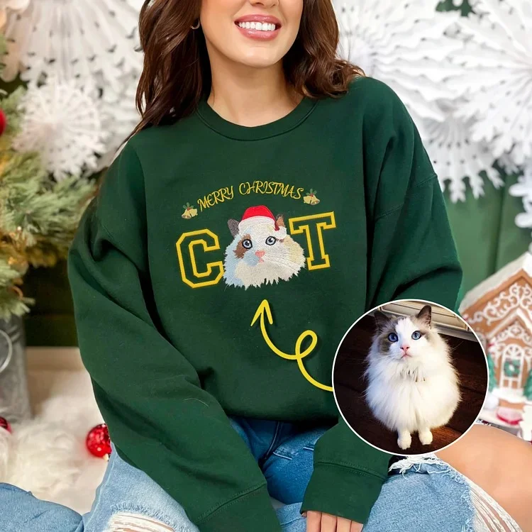 Custom Christmas Pet Face Embroidered Sweatshirt Hoodie For Dog Mom and Dog Dad-forlovever