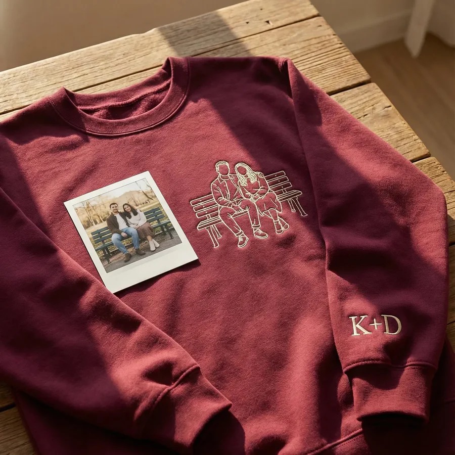 Forlovever Customized Couple Photo embroidered sweatshirt
