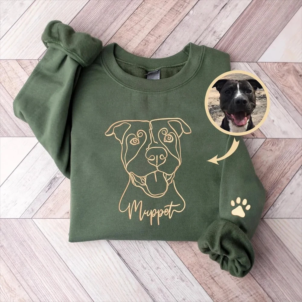 Custom One-line Style Pet Face Embroidered Adult and kid T-shirt,Hoodie,Sweatshirt