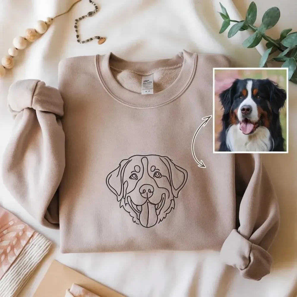 Custom One-line Style Pet Face Embroidered Adult and kid T-shirt,Hoodie,Sweatshirt