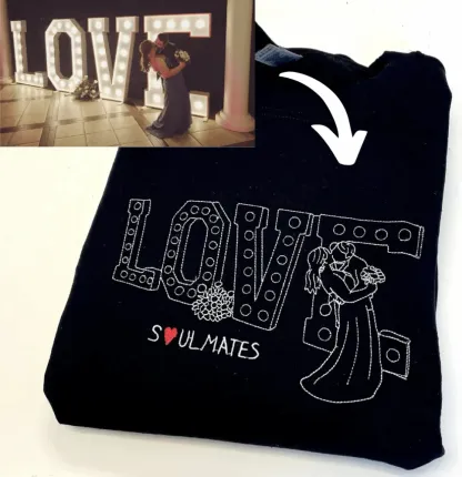 Custom Couple Photos With Background Outline Embroidered Sweatshirt/Hoodie