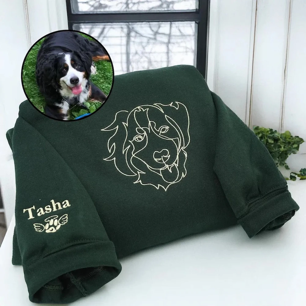Custom One-line Style Pet Face Embroidered Adult and kid T-shirt,Hoodie,Sweatshirt