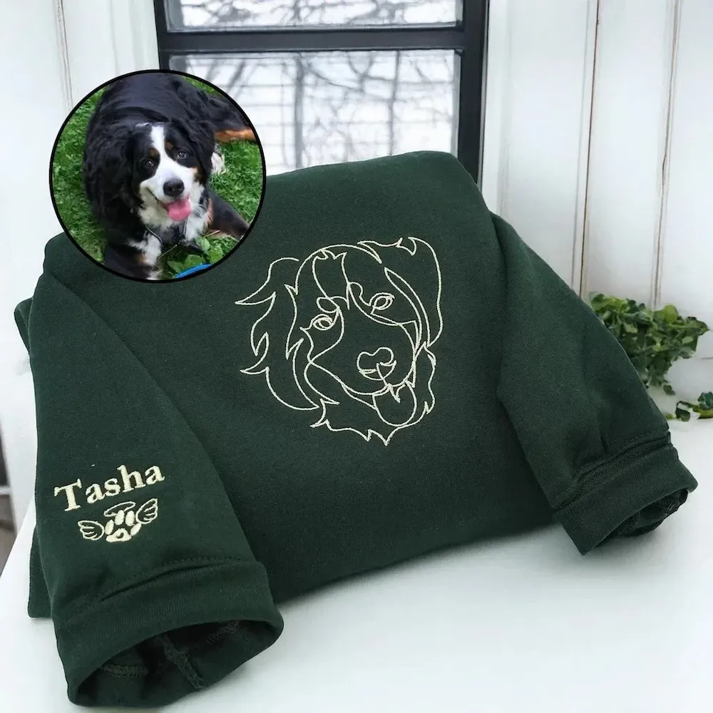 Custom One-line Style Pet Face Embroidered Adult and kid T-shirt,Hoodie,Sweatshirt